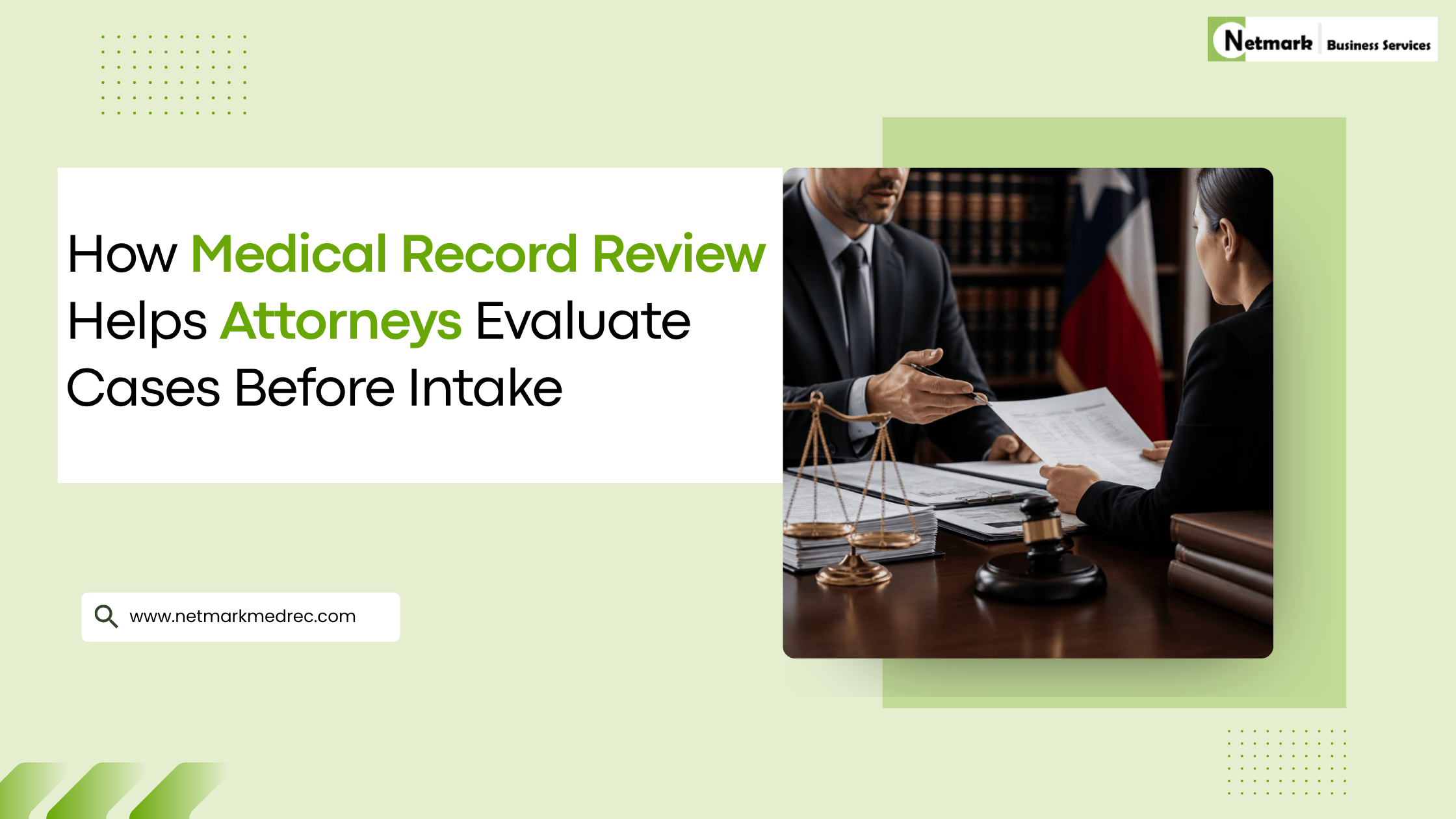 Medical record review documents for attorneys and legal case analysis by Netmark Business Services